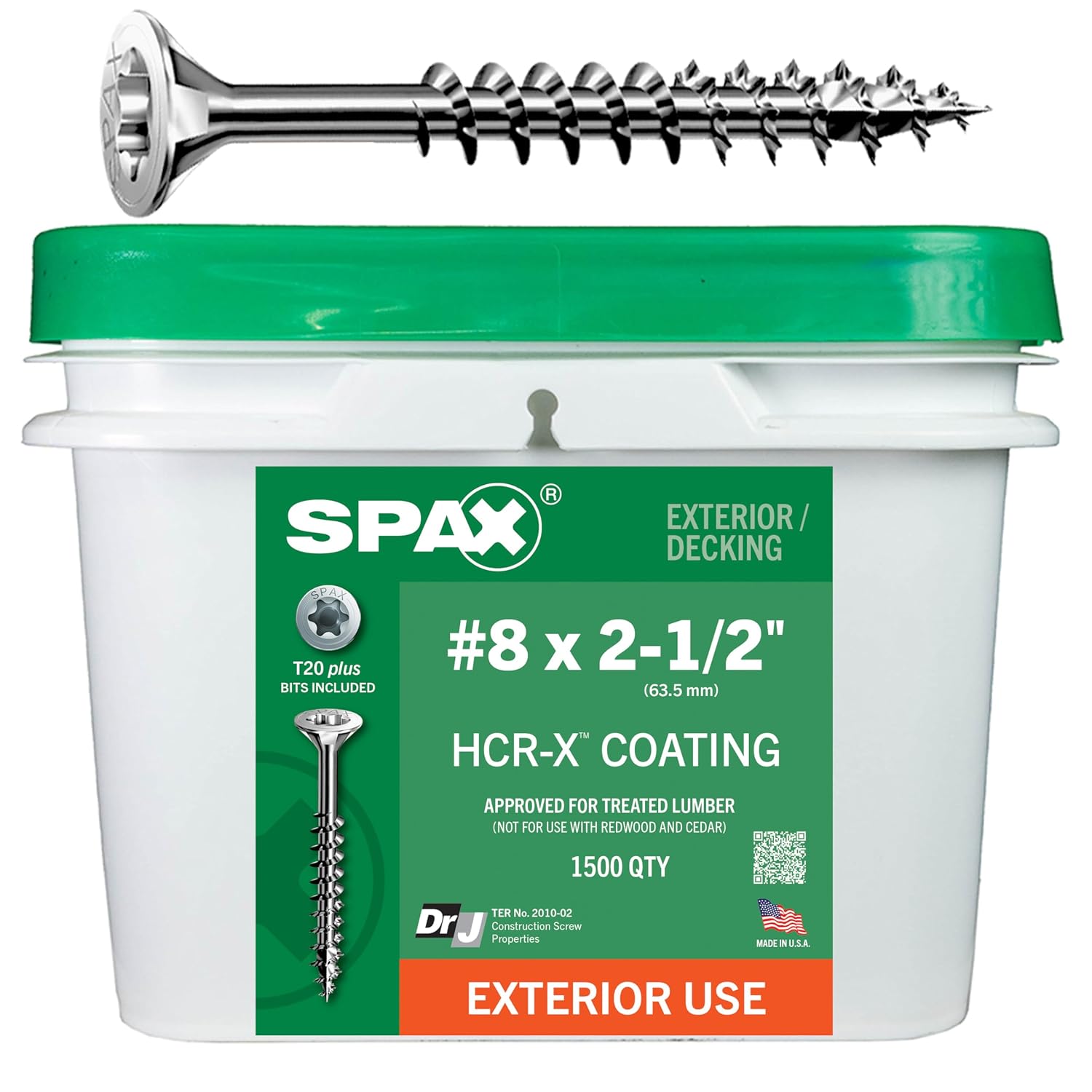 SPAX #8 x 2-1/2' Exterior Flat Head Deck Wood Screws Construction Torx T-Star Plus (1500 EA) Bulk Pail Bit Included Rust Resistant