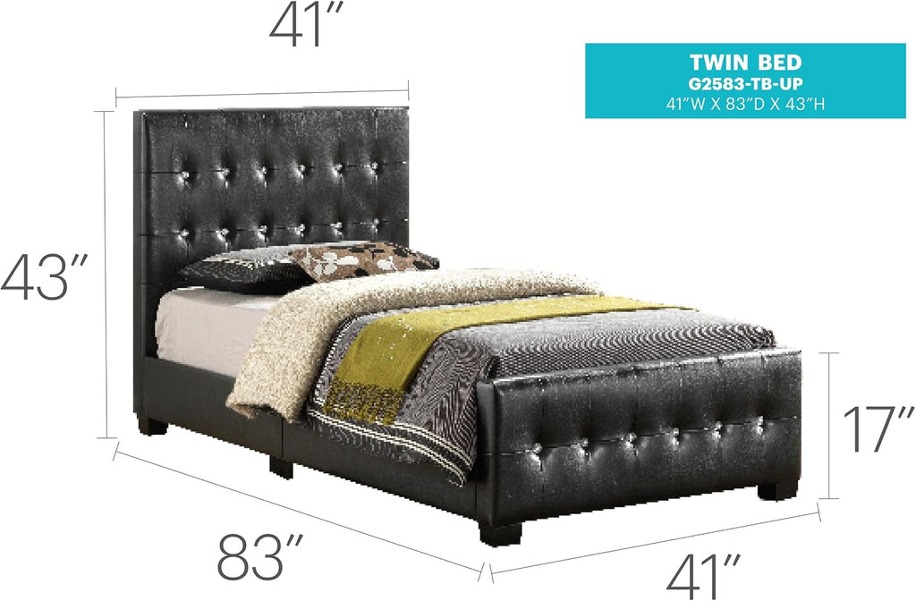 Glory Furniture Diamond Faux Leather Upholstered Twin Bed in Black