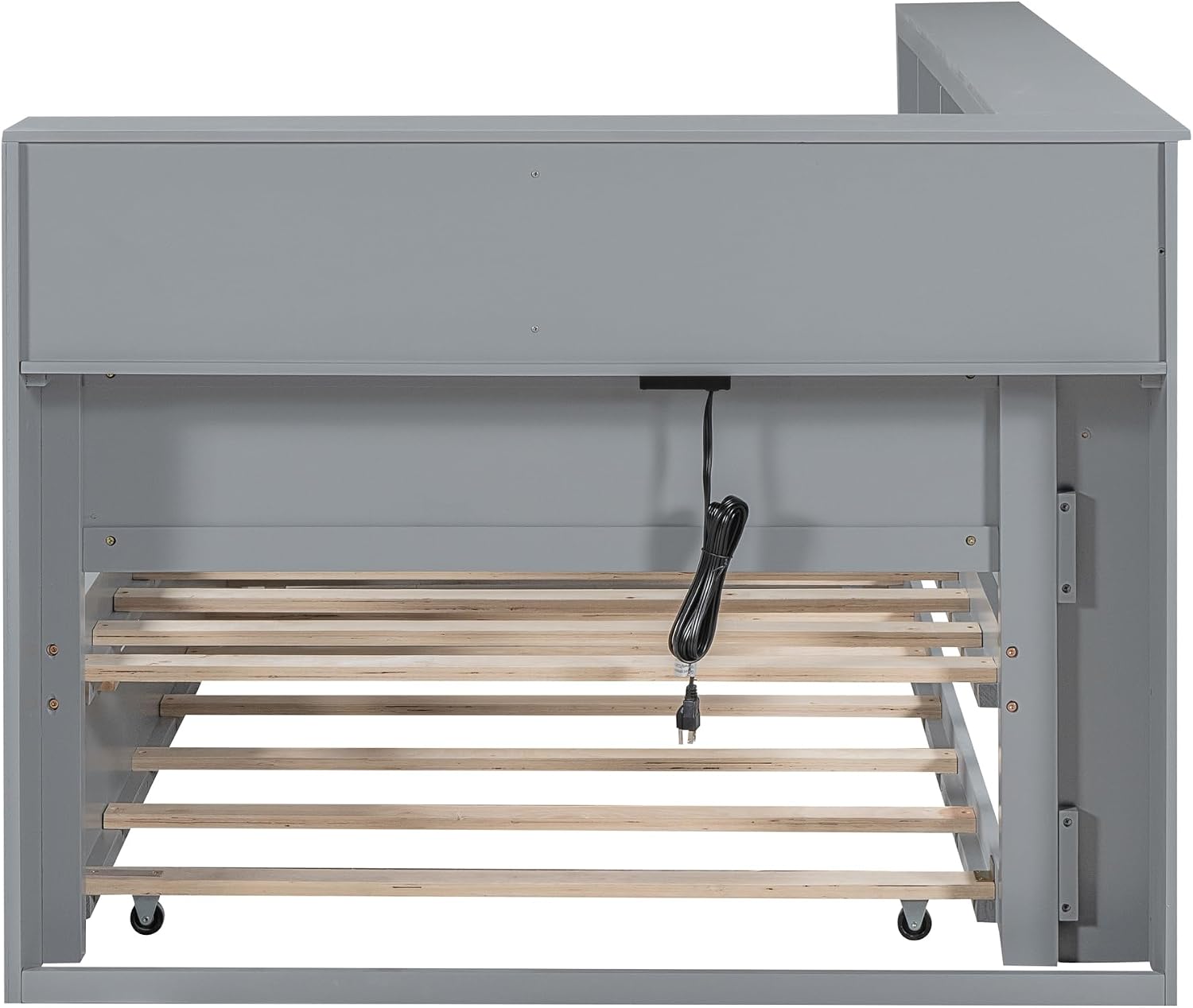 Modern Twin Size Daybed with Trundle, Solid Wood Captain Platform Bed with Storage Cabinets and USB Ports, Low Floor Bed for Kids Teens Adult Bedroom, Easy Assembly (Gray-XX115)