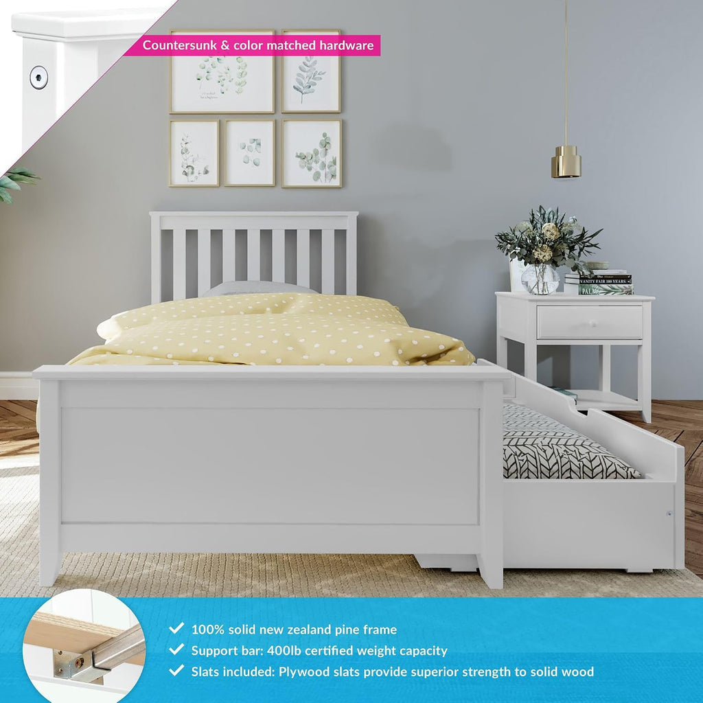 Max & Lily Classic Twin Bed, Slatted Headboard, with Storage Drawers, White