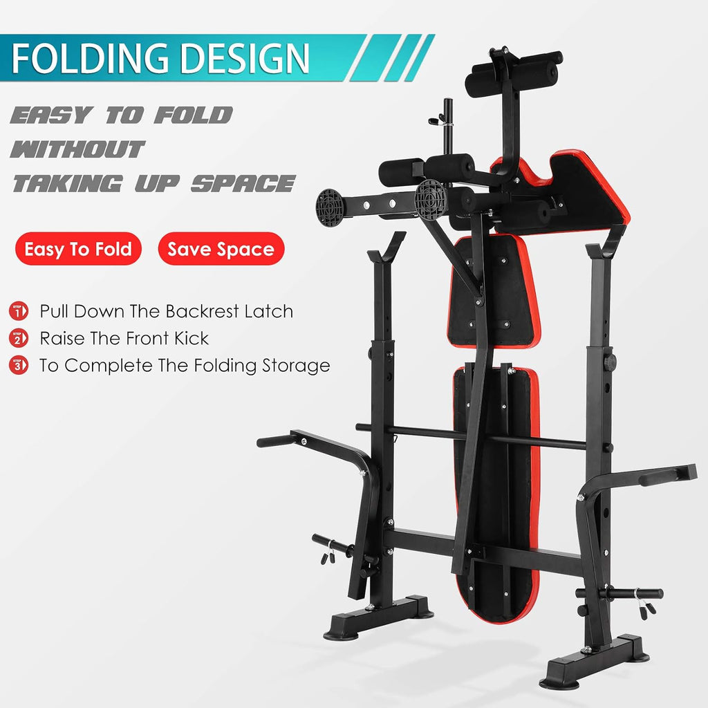 Angotrade 600lbs Adjustable Olympic Weight Bench Set with Squat Rack Foldable Workout Bench Press Set with Preacher Curl & Leg Developer for Full-Body Workout