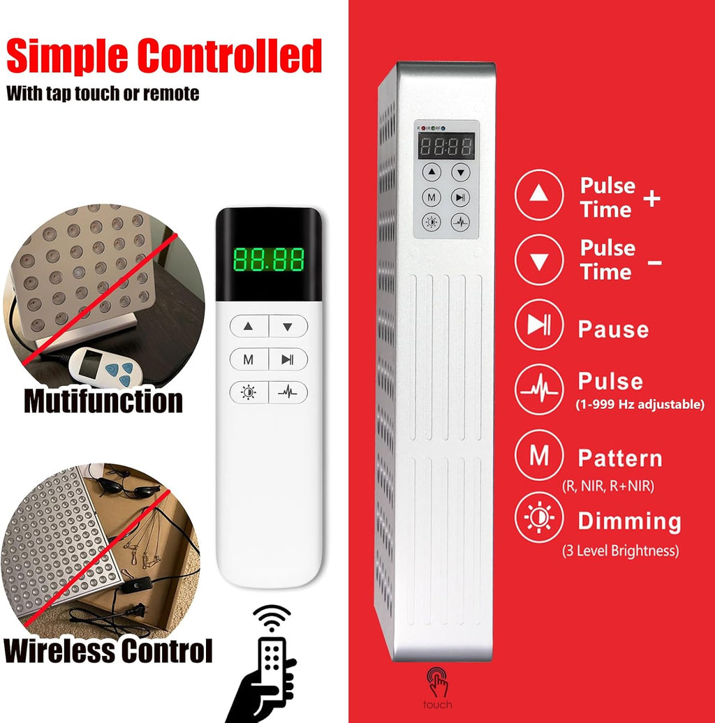 Red Light Therapy for Body 5 Wavelengths, Near Infrared Light Panel Therapy LED Light Face Panel, Desktop Small Home High Power Multi Wave Red Light Therapy Panel, 1-999Hz Adjustable Pulse