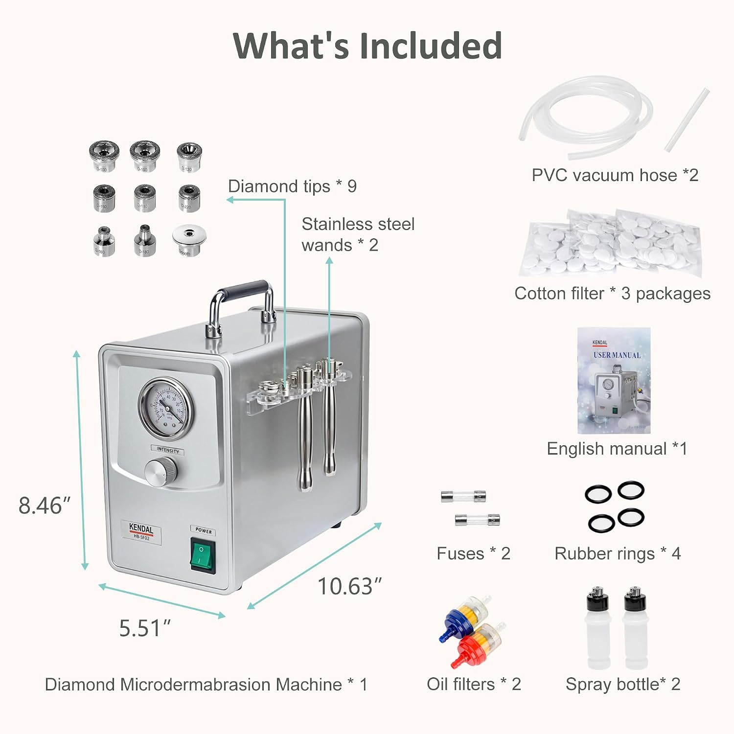 Kendal Professional Diamond Microdermabrasion Machine, Quality Dermabrasion Facial Spray Skin Care Beauty Device with Power Suction PWSF02