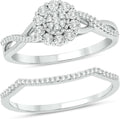 Cali Trove 1/6 Ct Natural Diamonds | 925 Sterling Silver Bridal Wedding Ring Set for Women | Halo Diamond Engagement Ring with Split Shank | Matching Silver Band | Elegant Jewelry Gift for Her