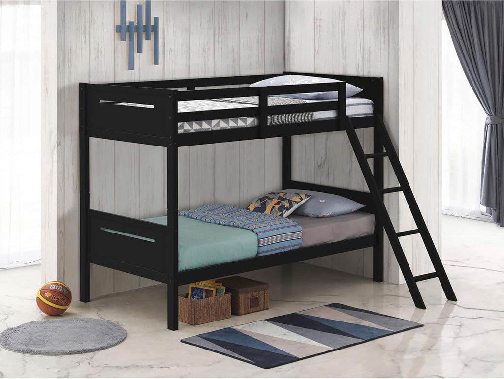 GOWE Black Twin/Twin Bunk Bed with Built-in Ladder