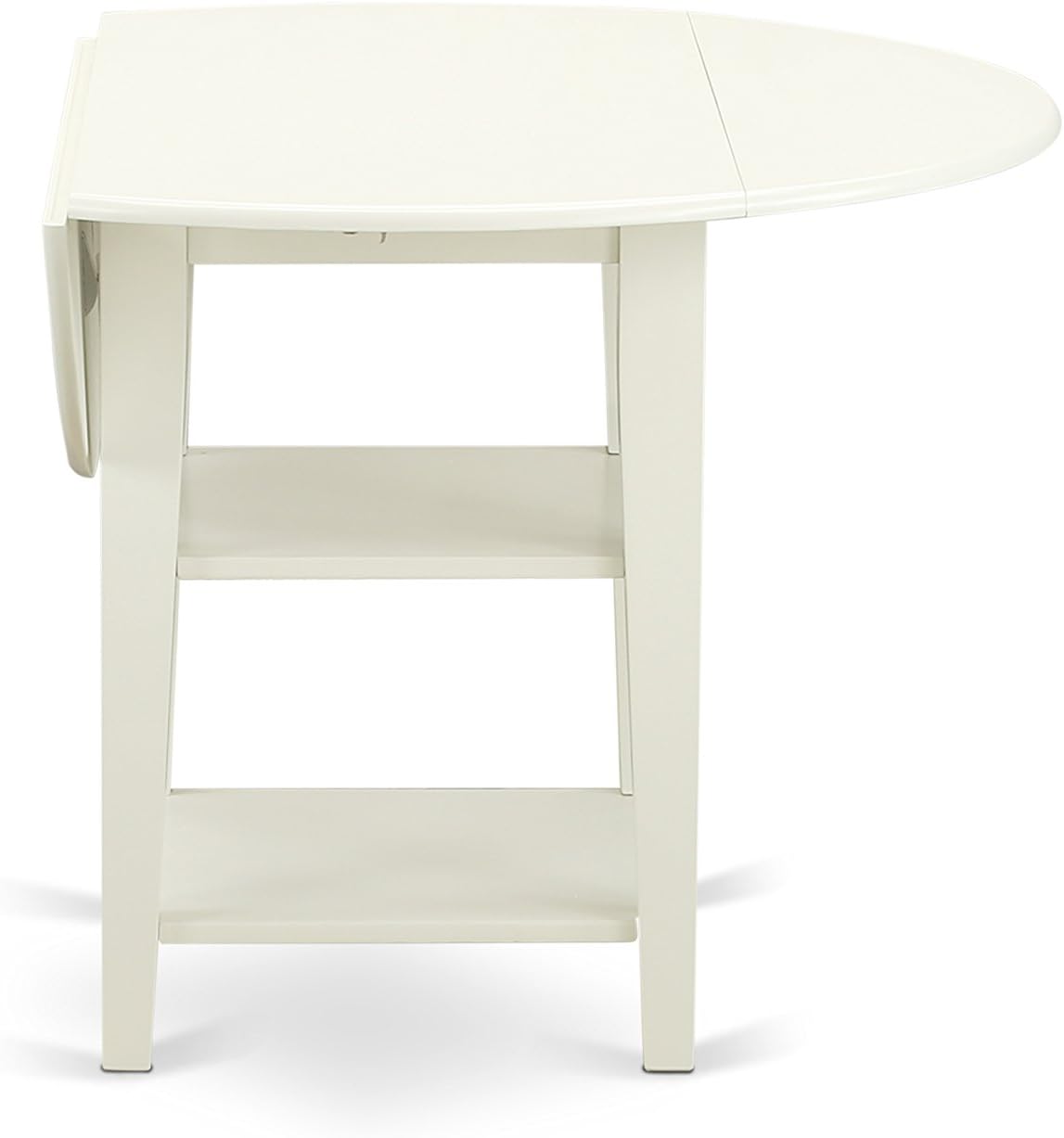 East West Furniture SUGR5-LWH-W 5 Piece Dining Table Set for 4 Includes a Round Kitchen Table with Dropleaf & Shelves and 4 Kitchen Dining Chairs, 42x42 Inch, Linen White