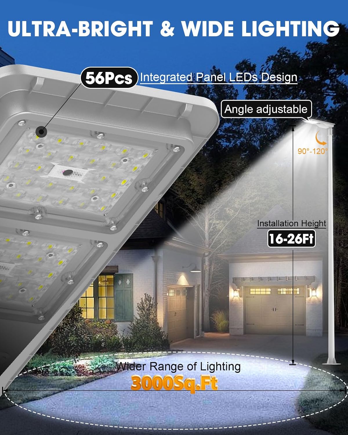 10000W Solar Street Lights Outdoor Waterproof - 3000 Sq.Ft Super Bright Motion Sensor Flood Light Dusk to Dawn & 40,000mAh LiFePO4 Battery, LED Security Lights for Parking Lot/Yard/Garage/Barn