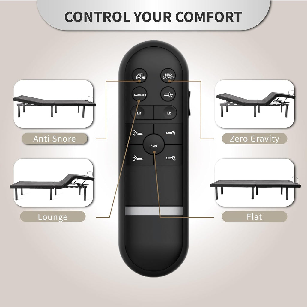 Dyonery Adjustable Bed Base Frame (Frame Only), Head & Foot Incline, 750lbs Lift Capacity, Powerful Quiet Motor, Wireless Remote, 5 Minutes Tools-Free Assembly, Anti-Snore, Queen Size