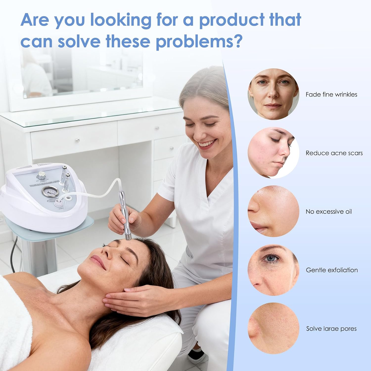 UNOISETION Diamond Microdermabrasion Machine Professional, Upgraded Adjustable 0-68cmHg Suction Power, Facial Dermabrasion for Exfoliation & Radiant Skin, Microdermabrasion Tool for Salon Skin Care