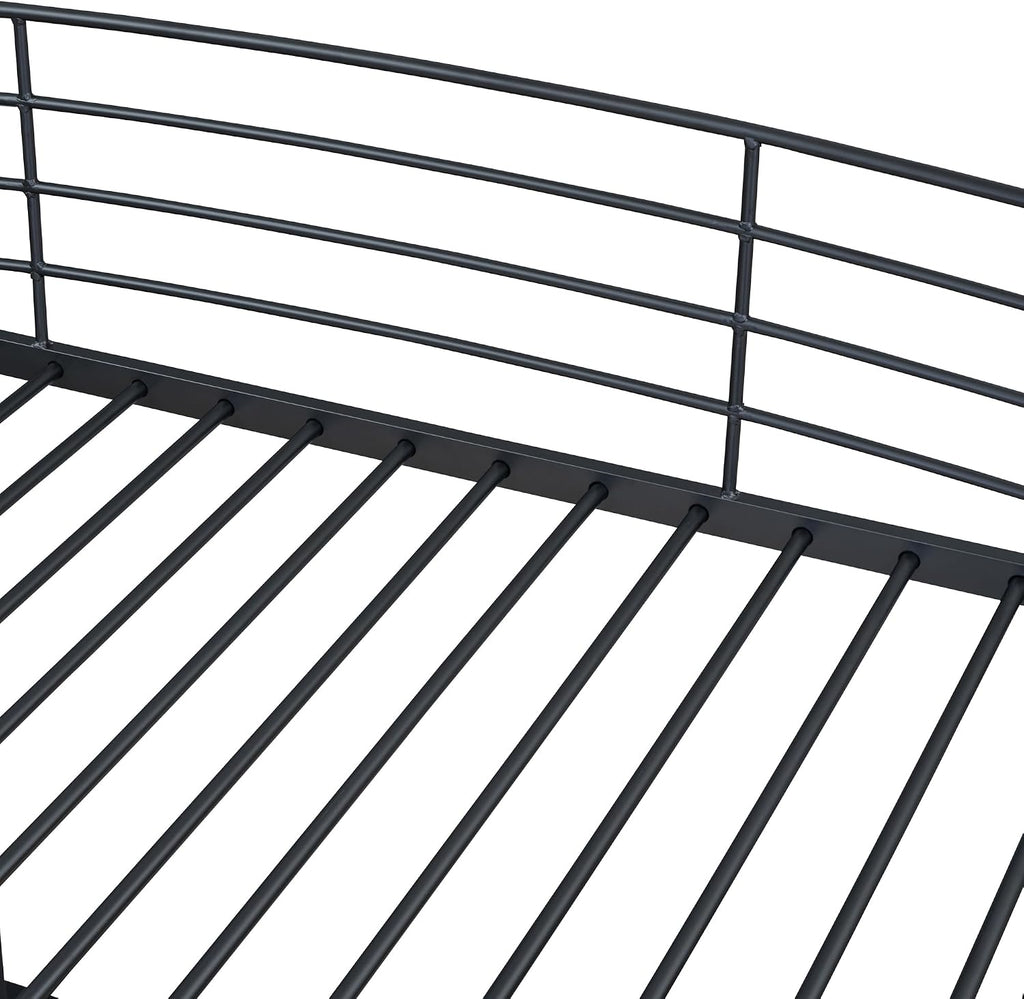 Metal Twin Size Loft Bed with 4 Layers of Shelves and L-Shaped Desk,a Set of Sockets, USB Ports and Wireless Charging,for Kids Teens Adults Bedroom (Twin, Black@Charging)