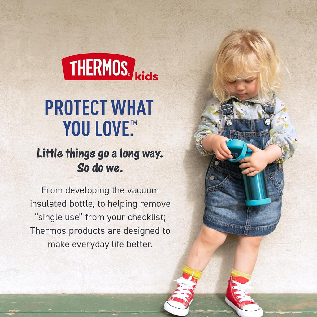 THERMOS FUNTAINER Water Bottle with Straw - 12 Ounce - Kids Stainless Steel Vacuum Insulated Water Bottle with Lid,Blue/Green,(Pack of 6)