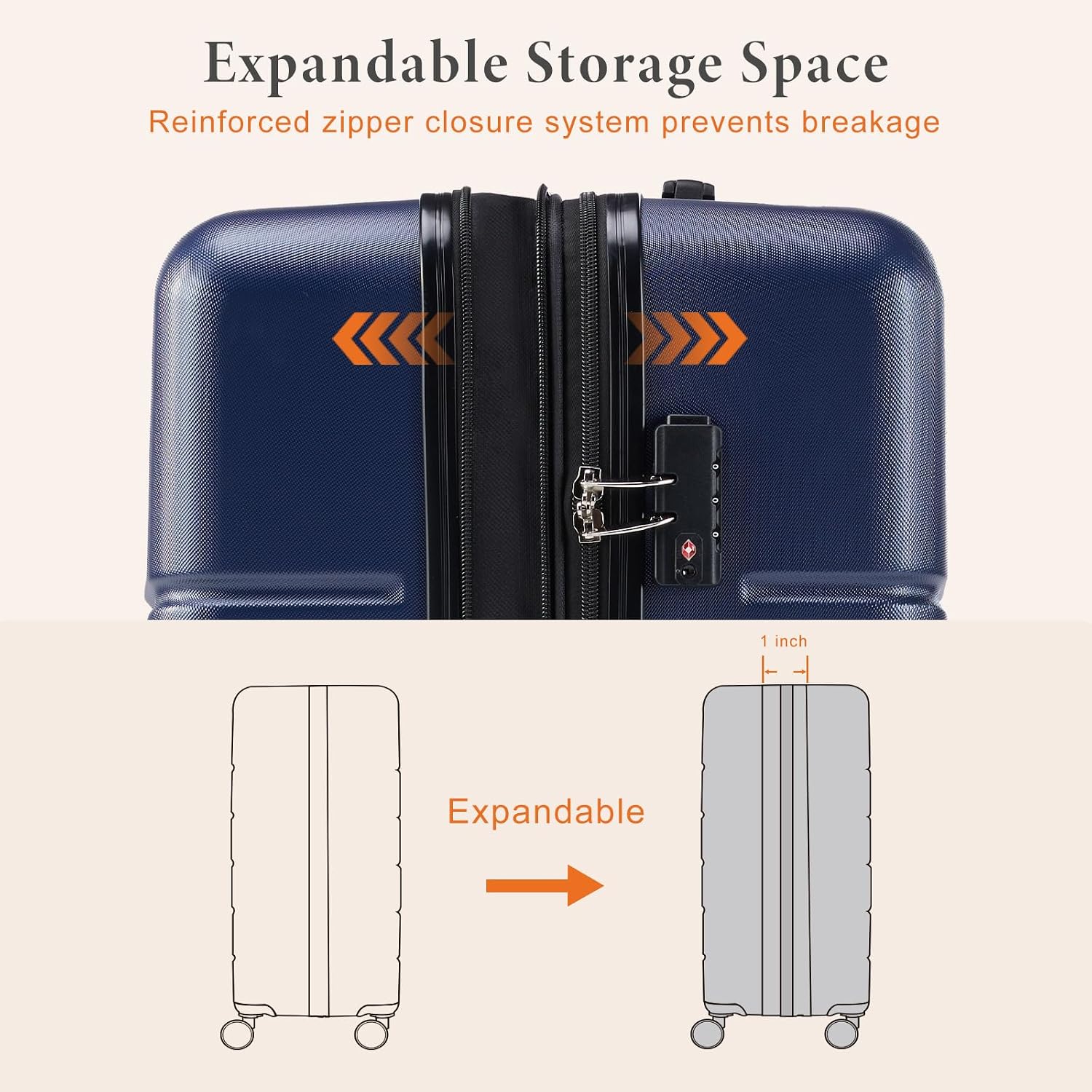 Sweetcrispy 3 Piece Luggage Set, ABS Hard Shell Carry On Suitcase with Smooth Spinner Wheels and TSA Lock, Lightweight Rolling Travel Luggage 20/24/28 Inch for Travel Business Vacation, Navy Blue