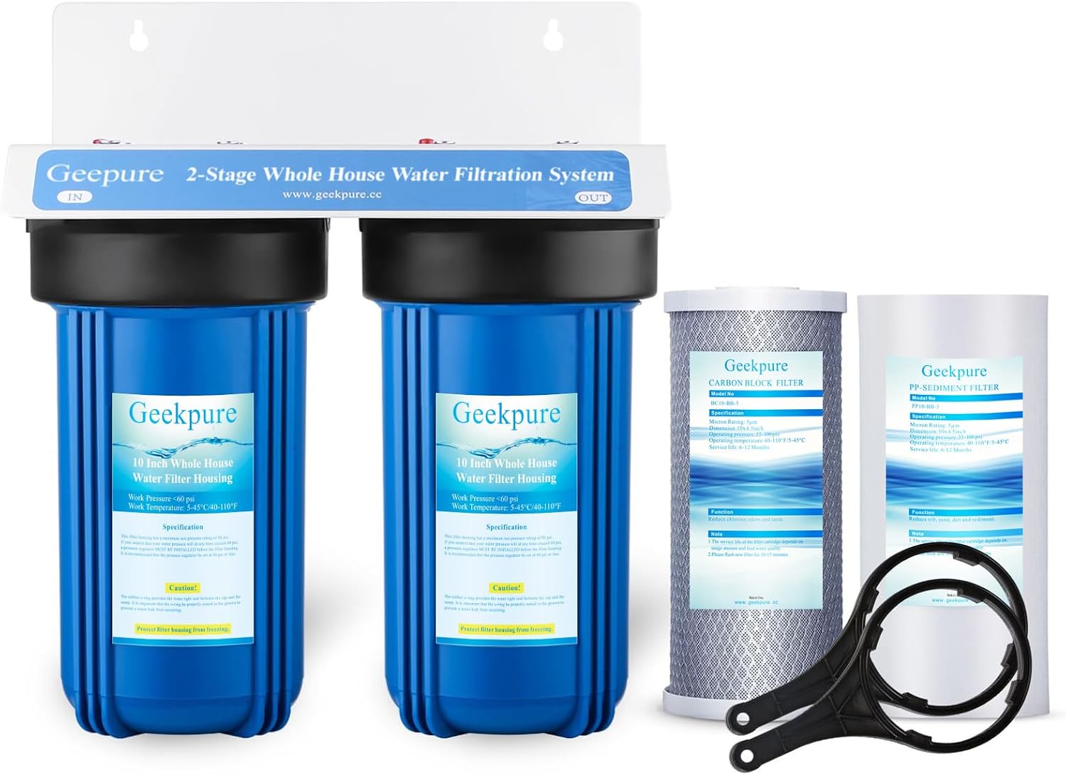 Geekpure 2 Stage Whole House Water Filter System with 10-Inch Blue Housing-1'Port