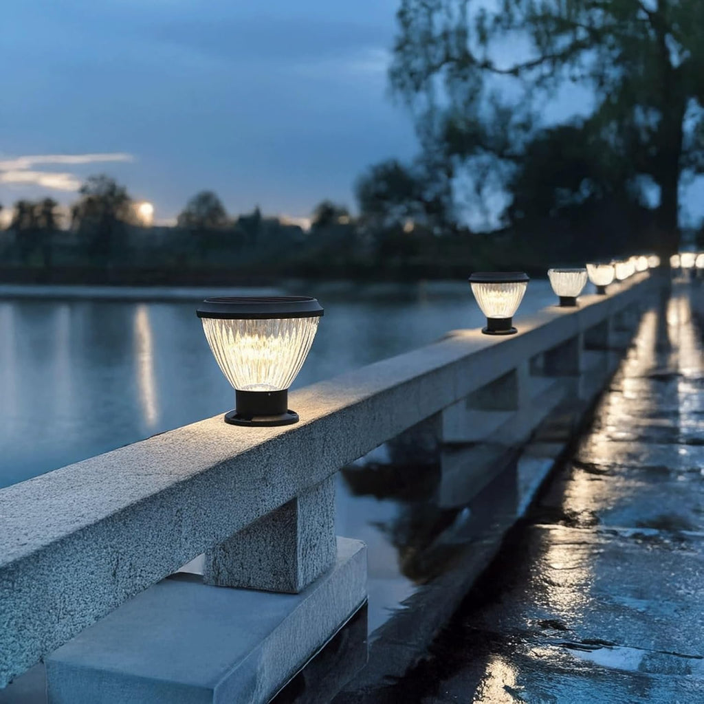 Solar Post Light, IP65 Outdoor Bollard Light, LED Solar Pillar Lamp, Round Column Lantern with Light Control, Aluminum and PC Exterior Garden Lighting Fixture for Yard Pathway Driveway