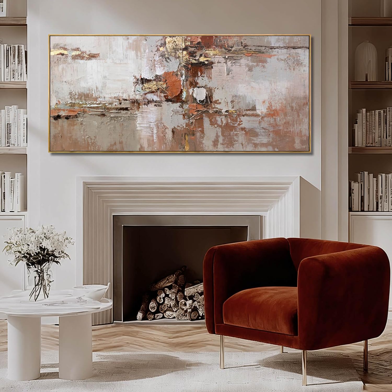 Brown and Gold Canvas Wall Art Colorful Abstract Minimalist Framed Prints for Wall Decor 32'x70' Large Artwork for Living Room Bedroom Kitchen Office