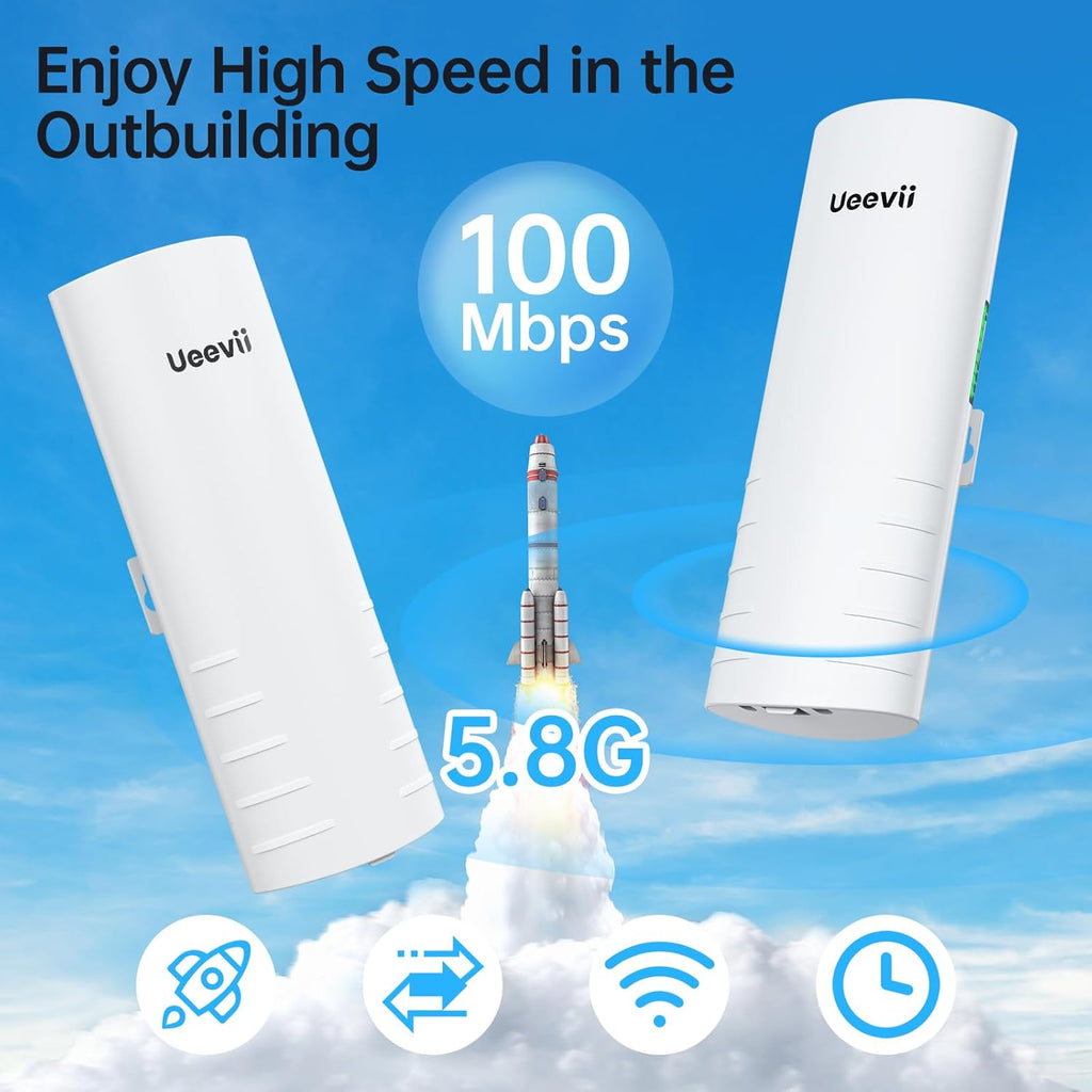 Wireless Bridge Outdoor with 2 Bracket: UeeVii CPE452 Point to Point 5.8G Long Range WiFi CPE - Work with Starlink- Extend Network to Shop Barn Garage, with 14DBi Antenna 24V PoE 2 LAN Port 2Pcs