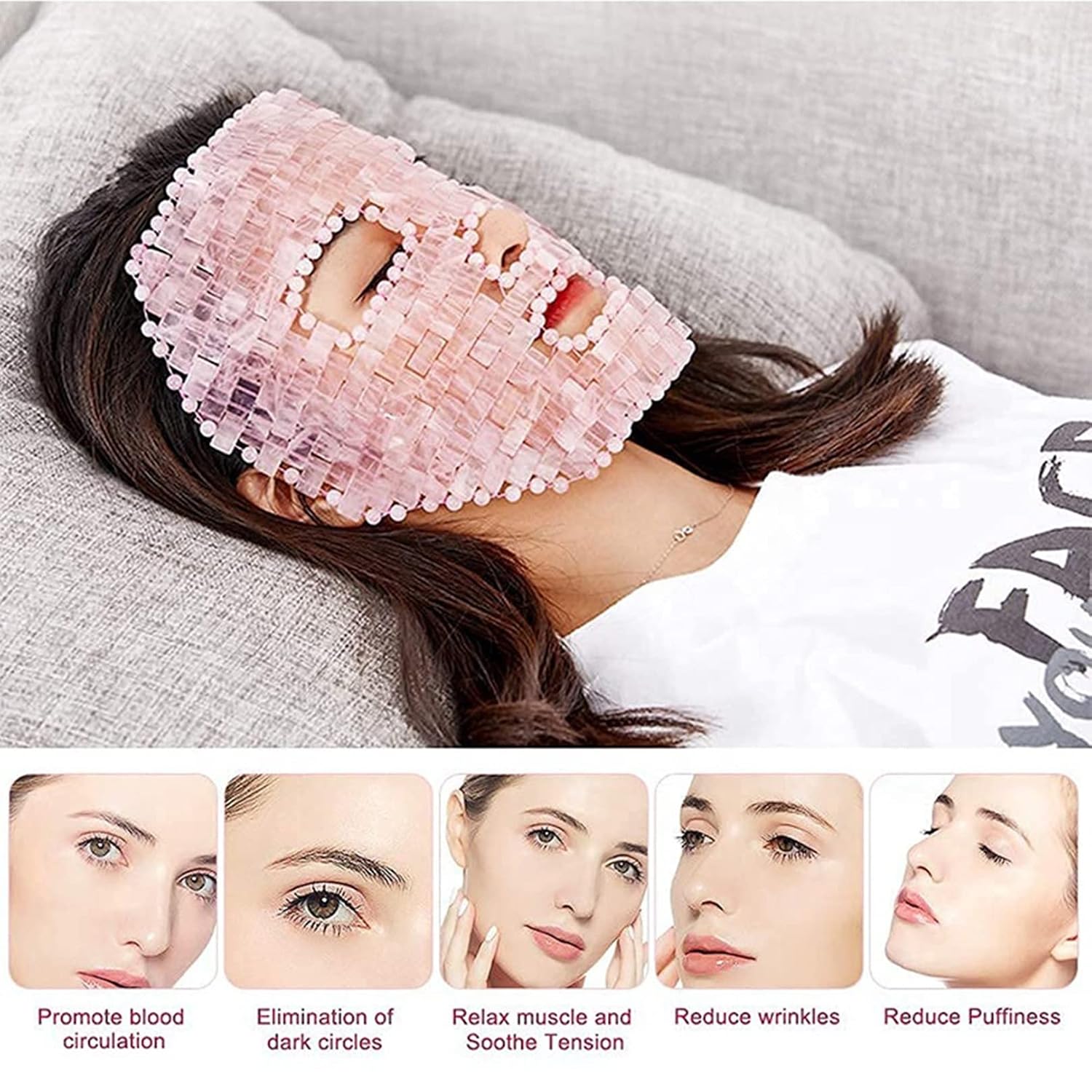 Jade Face Mask Natural Crystal Facial Mask Jade Ice Sleeping Mask Beauty Skincare Massage Tool for Face to Promote Relaxation and Stress Relief Rose Quartz Gifts (Color : Obsidian)