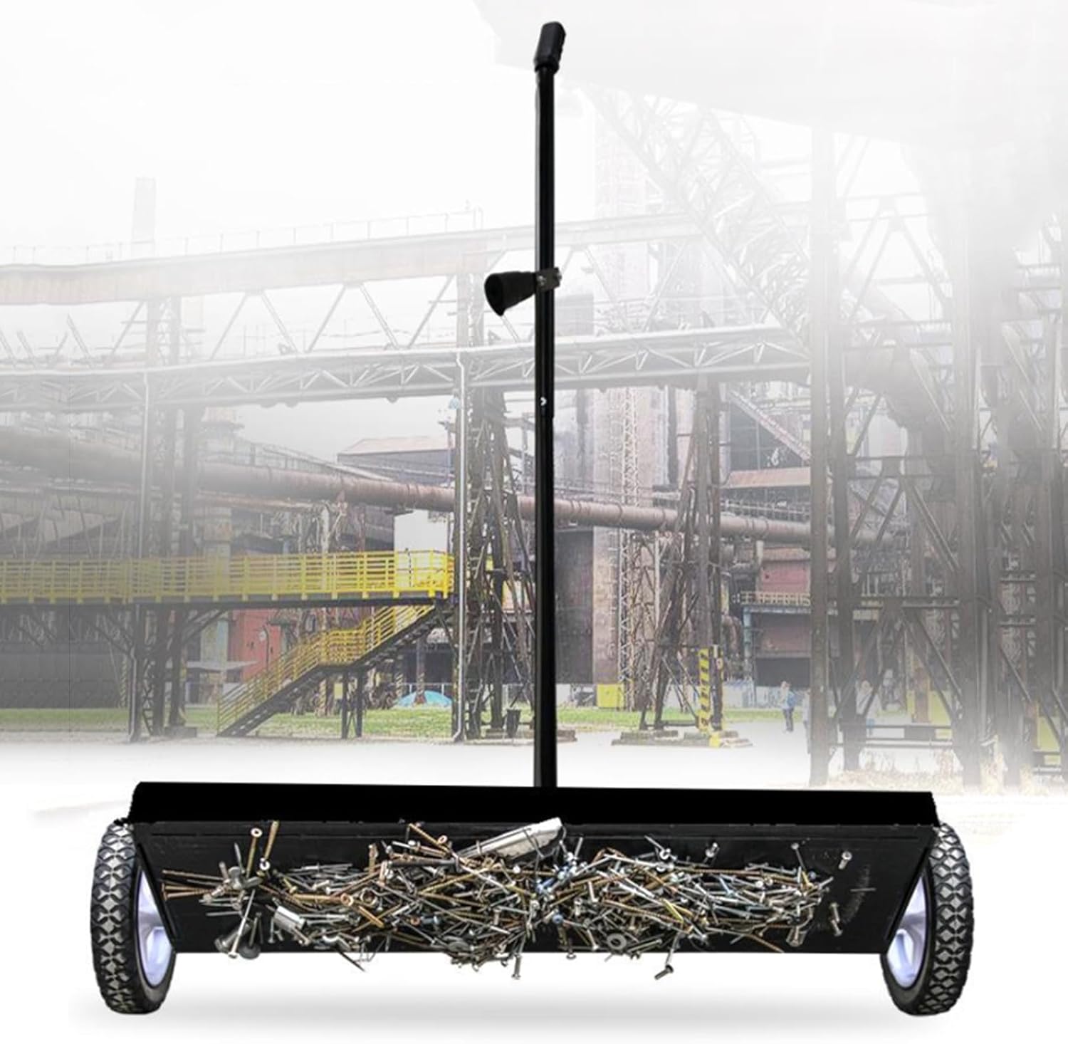 25.7' Magnetic Sweeper with Wheels, 1500 Gauss Magnetic Pickup Tool, Handpull Demagnetization, Can Instantly Release Metal Materials, for Workshop, Garage, Yard