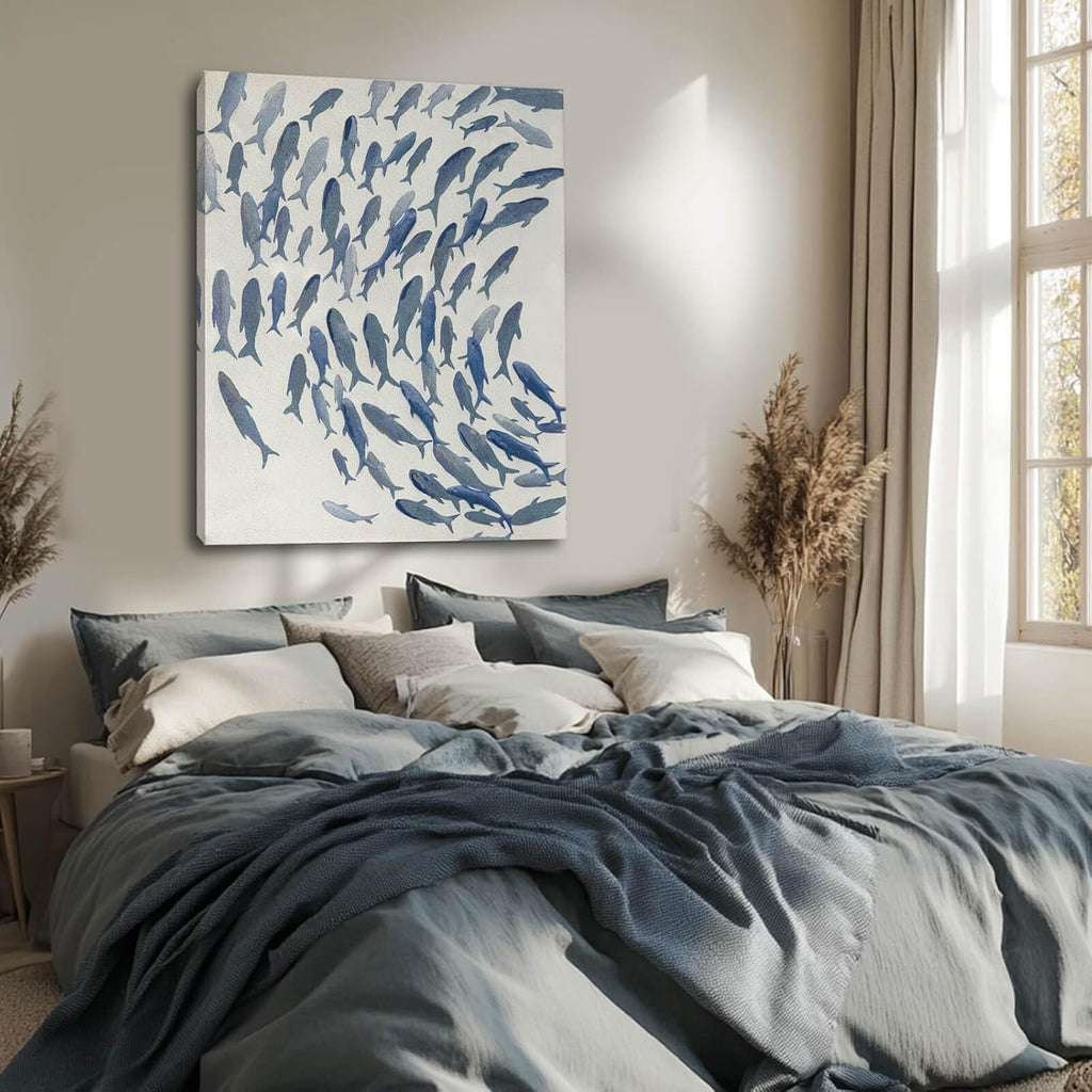 CHUDANHAO Blue and White Wall Decor Animal Decorative Paintings Fish Canvas Wall Art 30'x40' Office Decorations Artwork for Bedroom