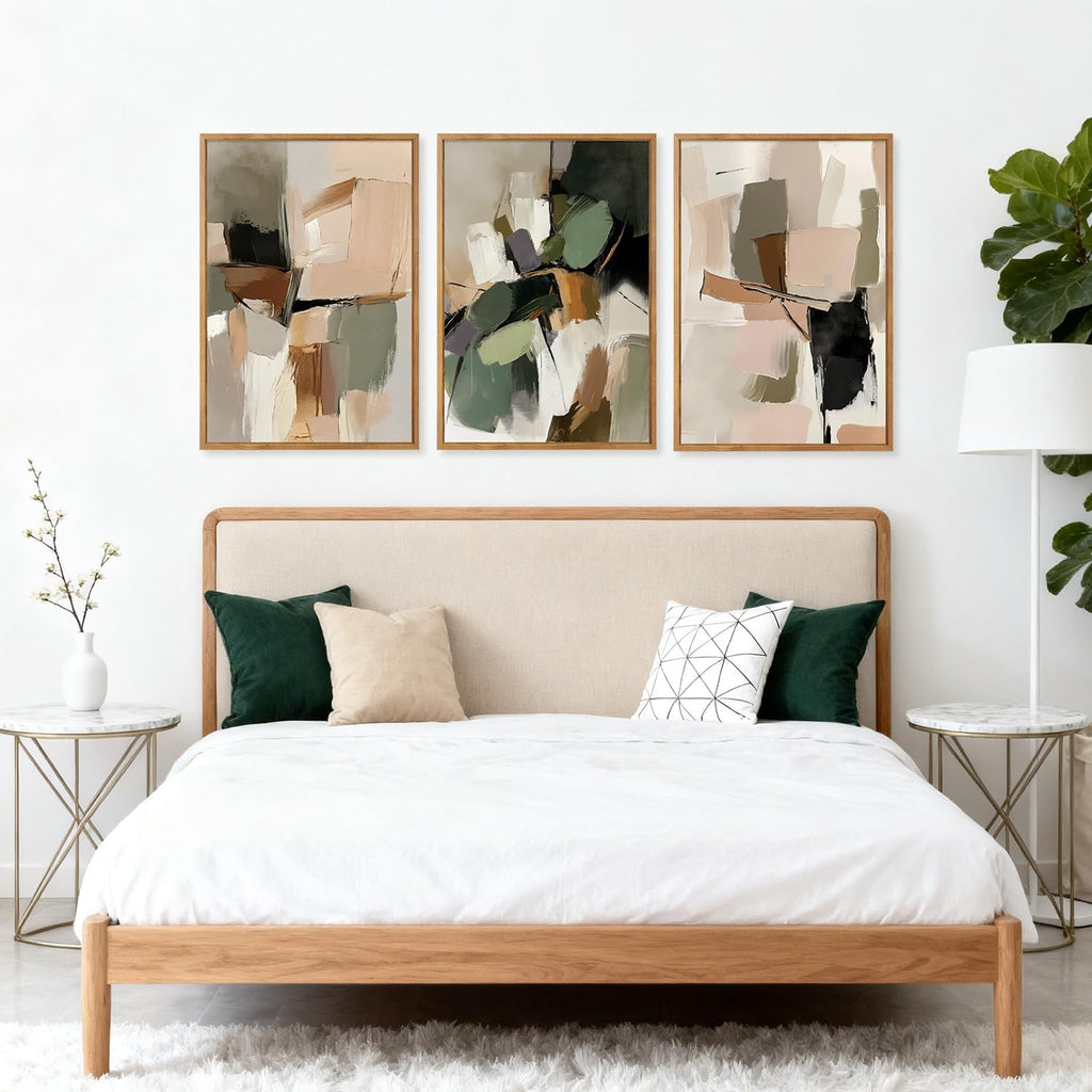 CHDITB Modern Abstract Framed Canvas Wall Art Set, Minimalist Wall Decor, Neutral Pastel Illustration Artwork Vintage Aesthetics Painting, Large 3 Piece Art Prints for Living Room, Bedroom 24'x36'x3