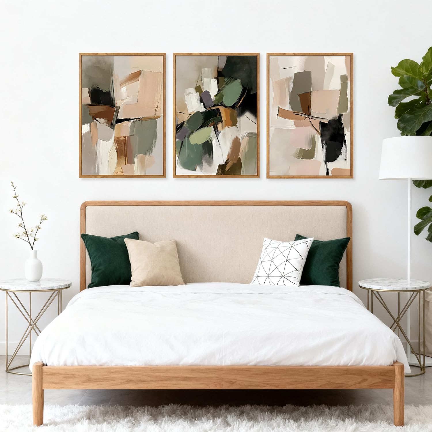 CHDITB Modern Abstract Framed Canvas Wall Art Set, Minimalist Wall Decor, Neutral Pastel Illustration Artwork Vintage Aesthetics Painting, Large 3 Piece Art Prints for Living Room, Bedroom 24'x36'x3