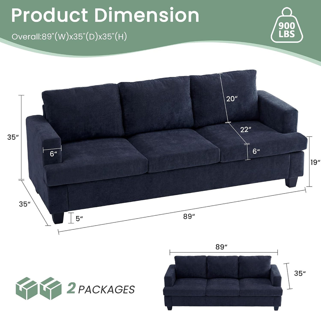 Fiona's magic 7 Seats Couch Set, 3 Piece Set Comfy Couch, 2 Loveseat & 3 Seater Sofa with Deep Seats for Living Room, Modern Sleeper Sofa, Navy Chenille