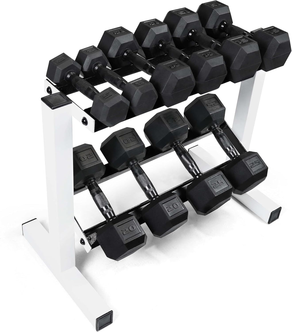 CAP 150 LB Dumbbell Set with 2-Tier Rack, Rubber Hex Free Weights Set, Home Gym Weight Set with Horizontal Storage Rack for Strength Training
