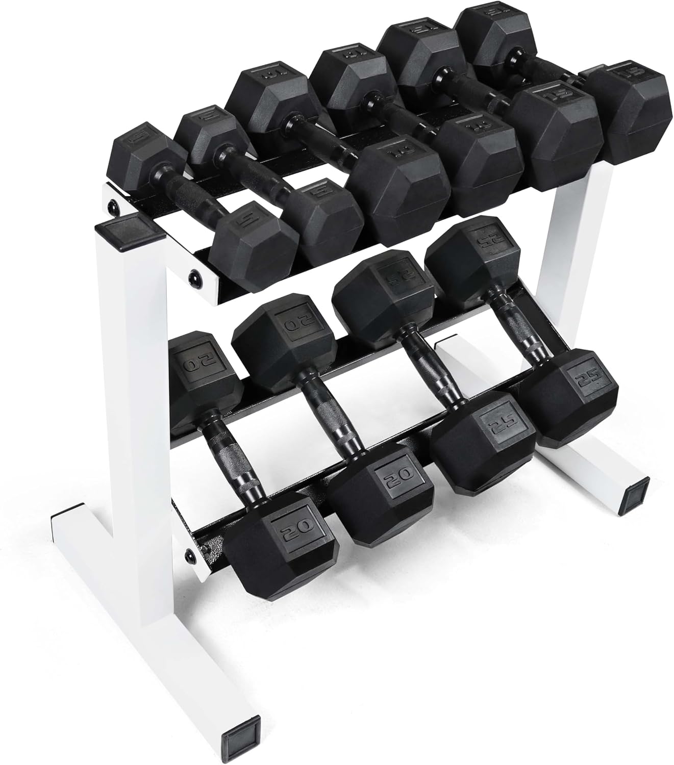 CAP 150 LB Dumbbell Set with 2-Tier Rack, Rubber Hex Free Weights Set, Home Gym Weight Set with Horizontal Storage Rack for Strength Training