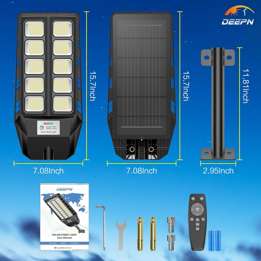 Solar Lights Outdoor, IP66 Waterproof Street Lights Outdoor, 6500K Dusk to Dawn Solar Security Flood Lights Motion Sensor with Remote Control for Yard, Entryway Garage, Porch 4 Pack