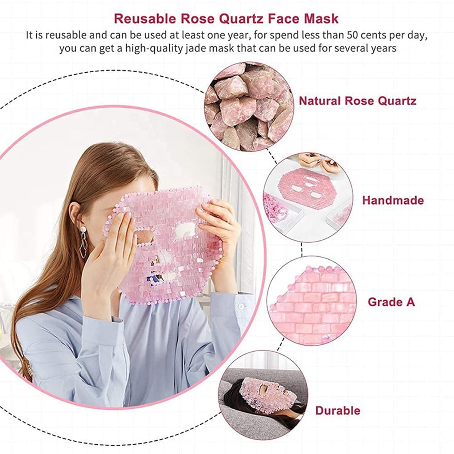 Jade Face Mask Natural Crystal Facial Mask Jade Ice Sleeping Mask Beauty Skincare Massage Tool for Face to Promote Relaxation and Stress Relief Rose Quartz Gifts (Color : Aventurine Jade)