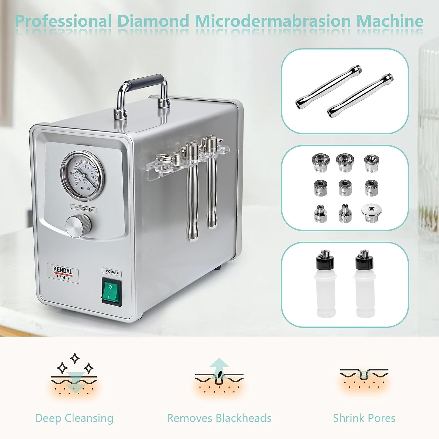 Kendal Professional Diamond Microdermabrasion Machine, Quality Dermabrasion Facial Spray Skin Care Beauty Device with Power Suction PWSF02