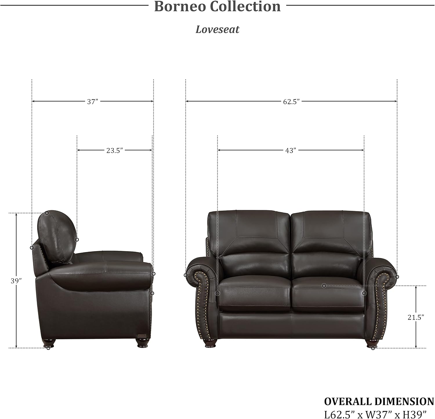 Lexicon Leather Match Sofa Set, Top Grain Leather Match Living Room Furniture Sets, Include Sofa Couch and Loveseat, 2-Piece Set, Dark Brown