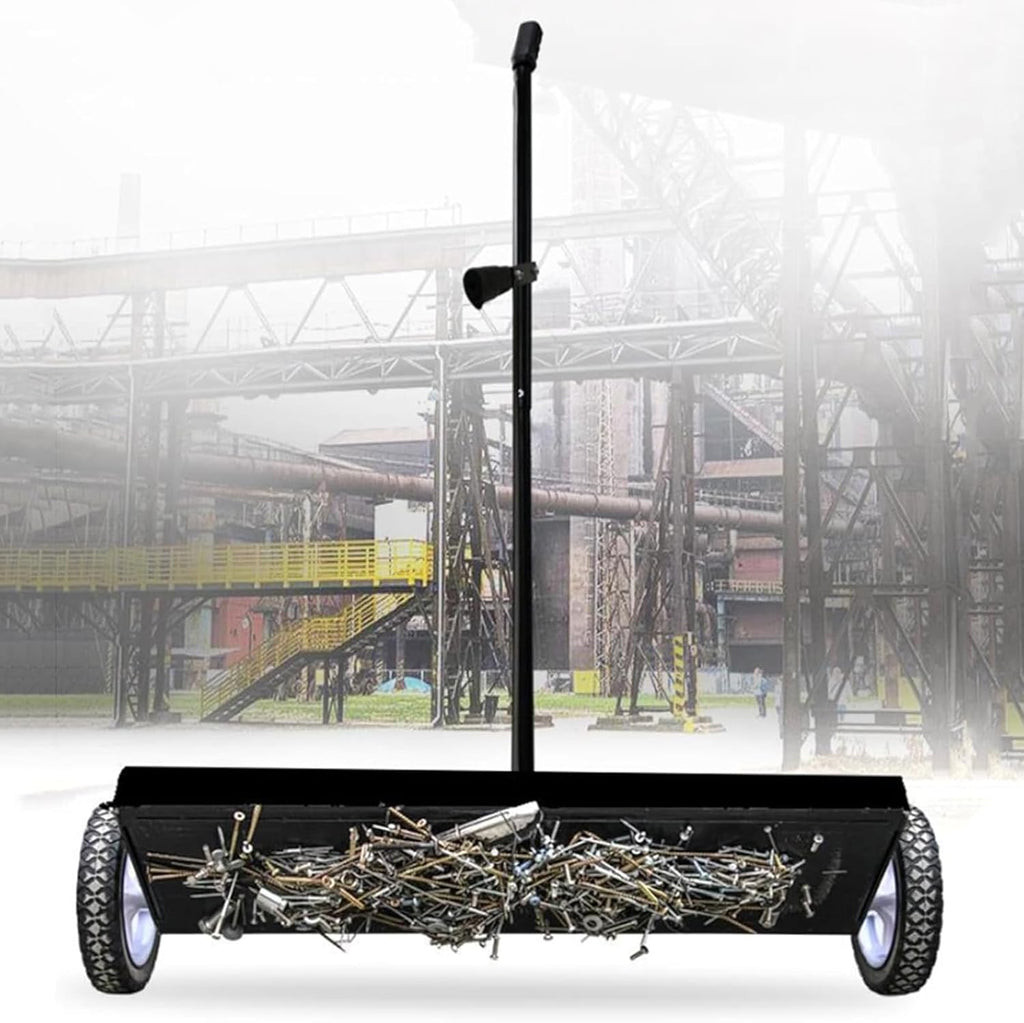 25.7' Rolling Magnetic Sweeper with Wheels, Large Magnet Pickup Lawn Sweeper, 180° No Blind Spots Pick Up, with Telescoping Handle, Can Release Metal Materials, Easy Cleanup of Workshop Garage Yard