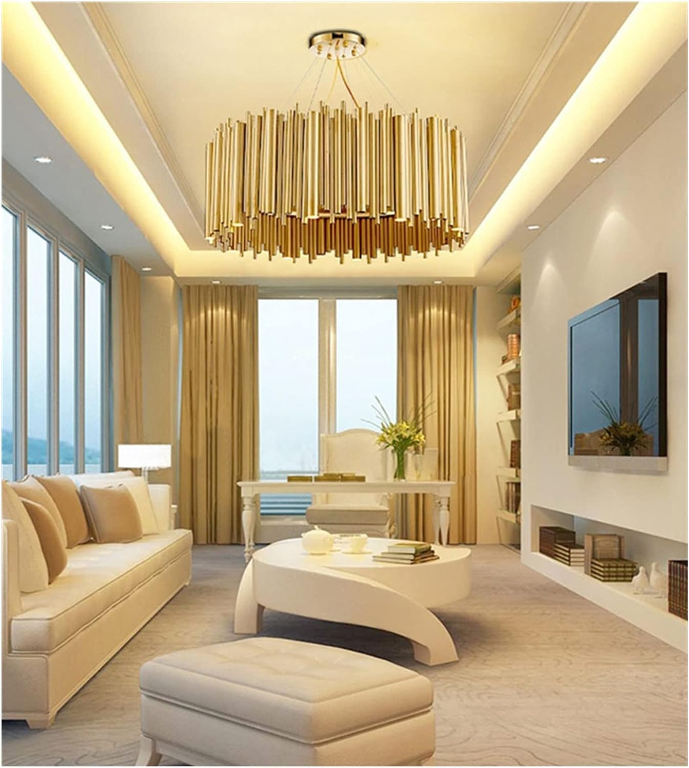 Modern Stainless Steel Chandelier Gold Round Tubes Lighting Luminaria Led,Chandeliers