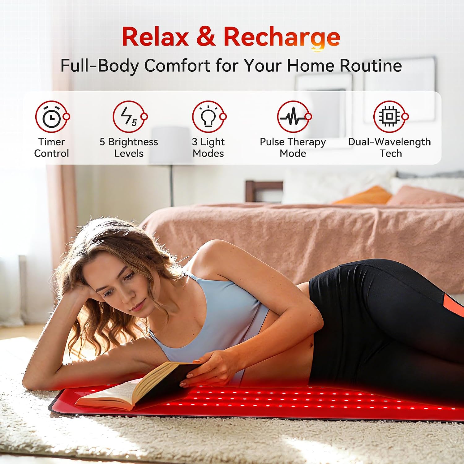 Full Body Red Light Therapy Mat with 640 LEDs, 3-in-1 660nm & 850nm TPU Infrared Light Blanket, 38' x 23.6' Foldable Therapy Pad with Timer Controller Pulse Modes for Home Use 48W