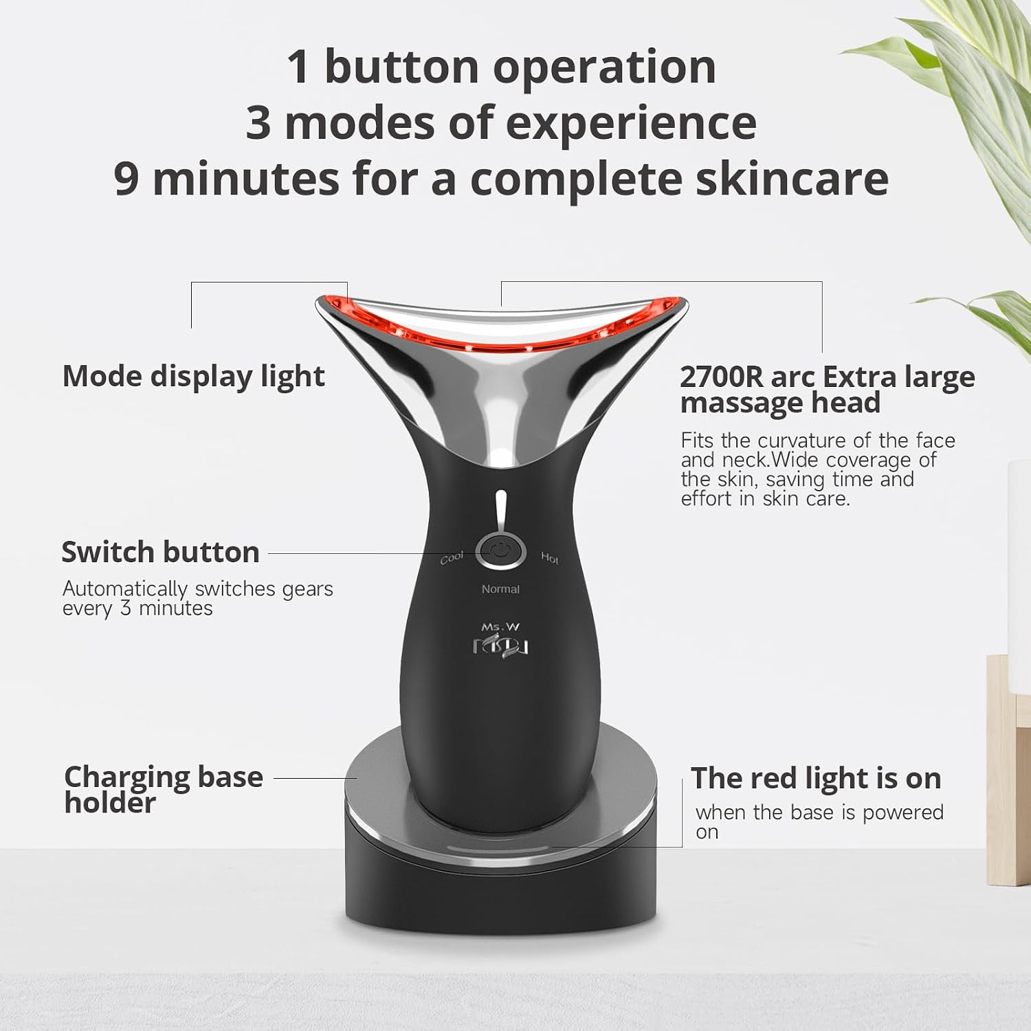 Ms.W Red Light Neck Face Massager, Facial Massager with Hot & Cold Modes for Skin Care, Vibration for Skin Tightening and Rejuvenation