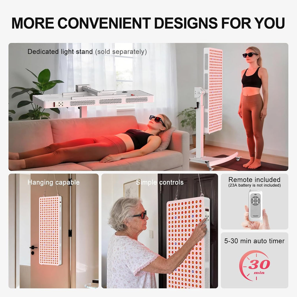BONTANNY Red Light Therapy Full Body Panel, 480/630/660/810/830/850/1060nm 7 Wavelengths Blue Red Near Infrared Light Device with 300 Dual Chip Clinical Grade LEDs, Remote Control, Timer, BO-1500