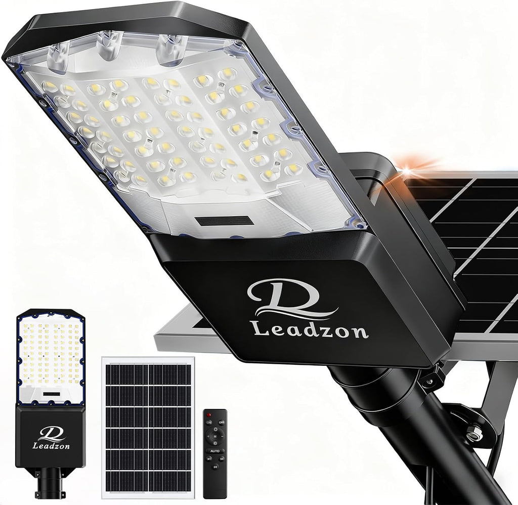 9500w Solar Street Lights Outdoor Waterproof Black, 450000LM Super Bright LED Beads Commercial Solar Flood Lights with Remote Control for Patio, Street, Court and Parkling Lot