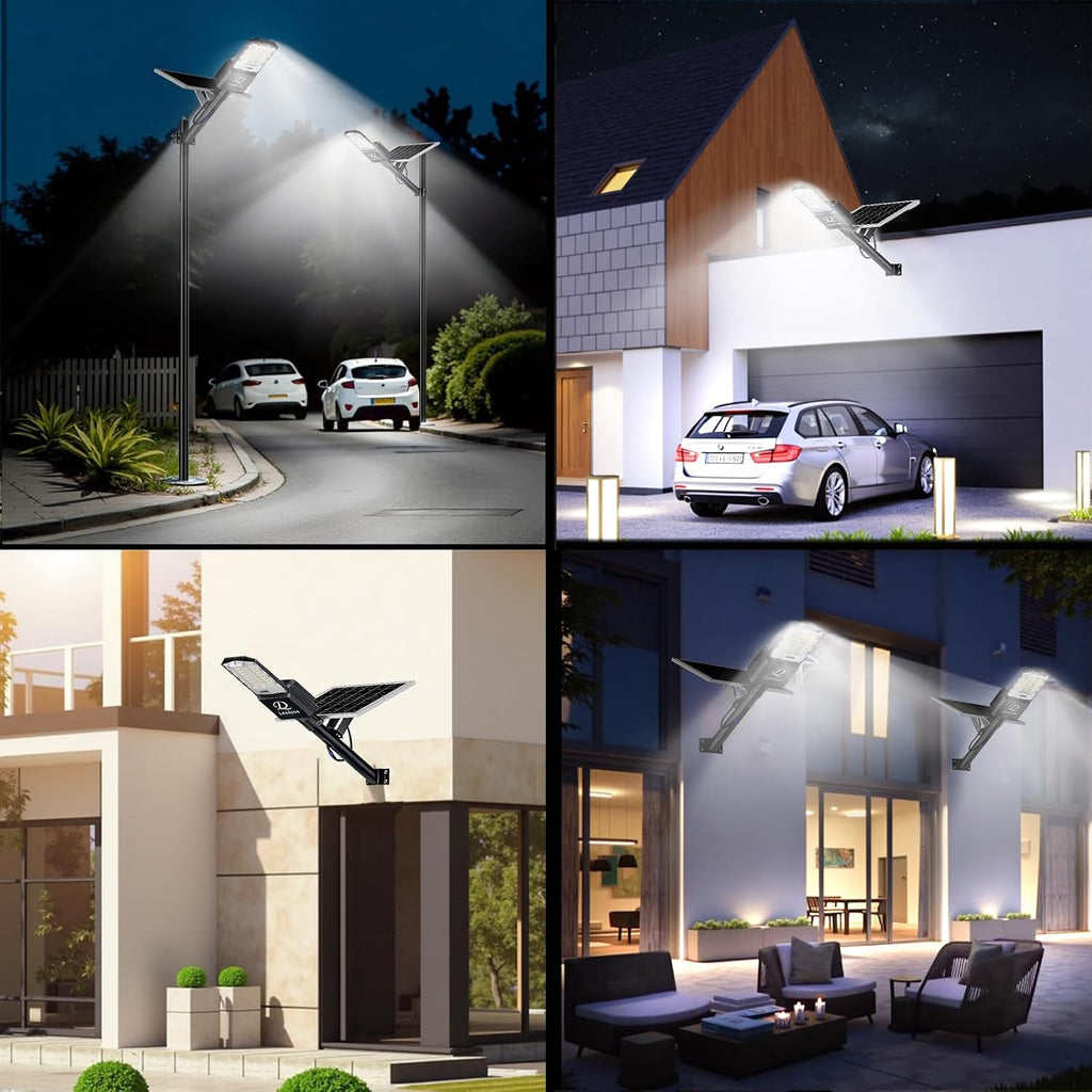 9500w Solar Street Lights Outdoor Waterproof Black, 450000LM Super Bright LED Beads Commercial Solar Flood Lights with Remote Control for Patio, Street, Court and Parkling Lot