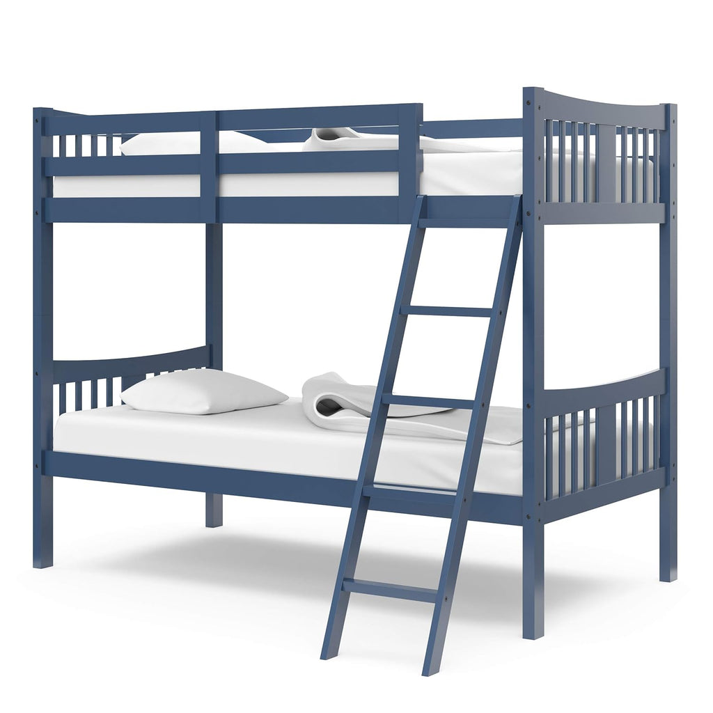 Storkcraft Caribou Bunk Bed Twin Over Twin Bunk Bed (Navy) - GREENGUARD Gold Certified, Twin Bunk Beds for Kids, Converts to 2 Individual Twin Beds, Bunk Beds for Kids