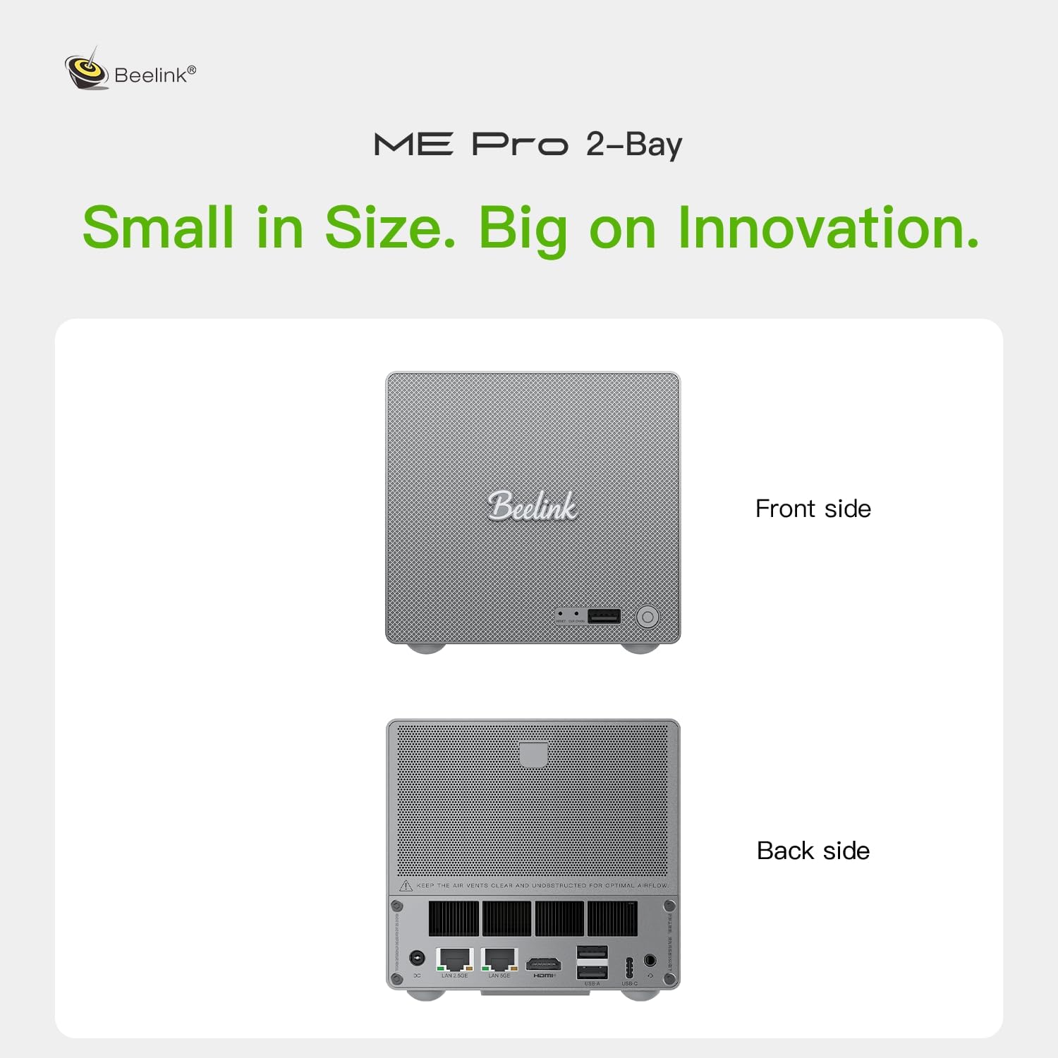 Beelink Mini PC, ME Pro NAS N150 16GB LPDDR5 1TB SSD, 2.5G+5GE LAN/WiFi 6/BT5.4, Mini Desktop Computer 3*M.2 PCIe3.0 SSD Slots + 2*HDD Bays for Office/HTPC/NAS Storage/Data Center