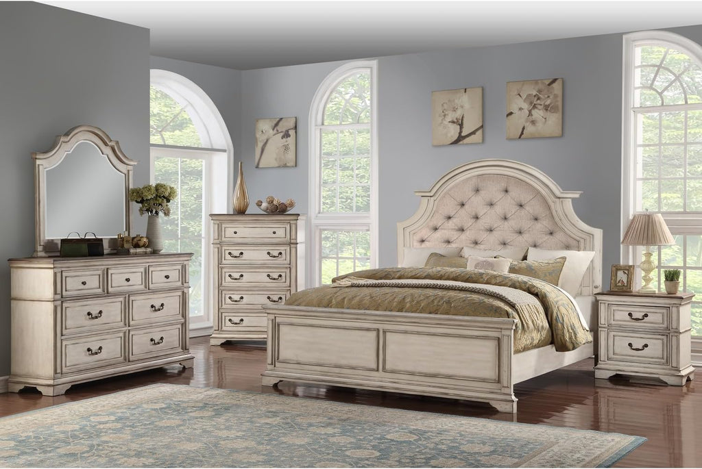 New Classic Furniture Anastasia Solid Wood King Bed, Antique White