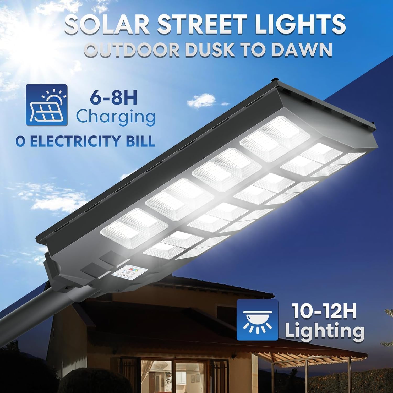 VOOJOY Solar Street Lights Outdoor Waterproof, Dusk to Dawn Solar Lights Outdoor with Motion Sensor and Remote Control for Yard, Parking Lot, Garage, Street, 3 Pack