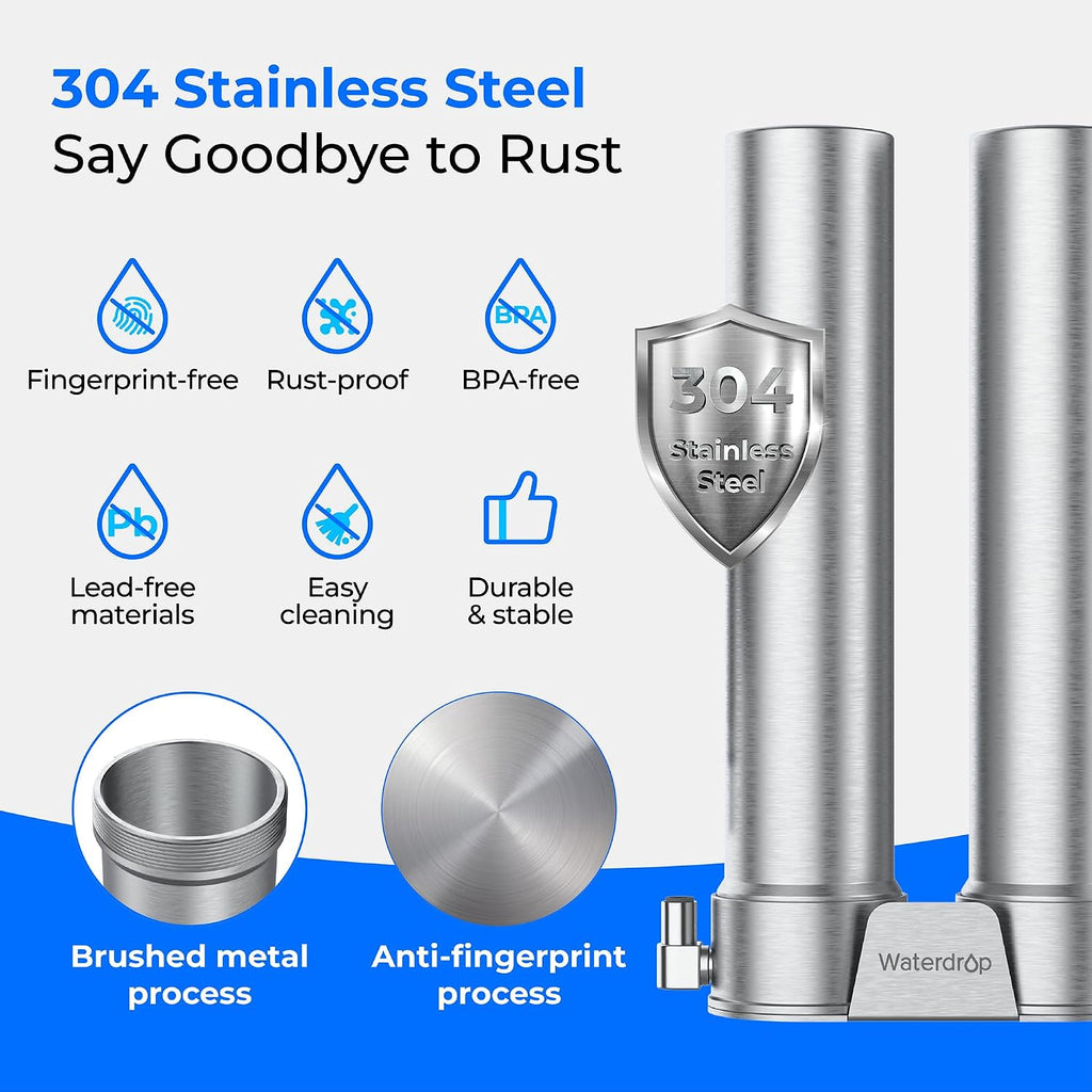 Waterdrop DST Under Sink Water Filter System, Under Sink Water Filtration System, NSF Certified Elements, Reduce Chlorine, PFOA/PFOS, Bad Taste & Odor, Silver Ions Enhanced Filtration, Stainless Steel