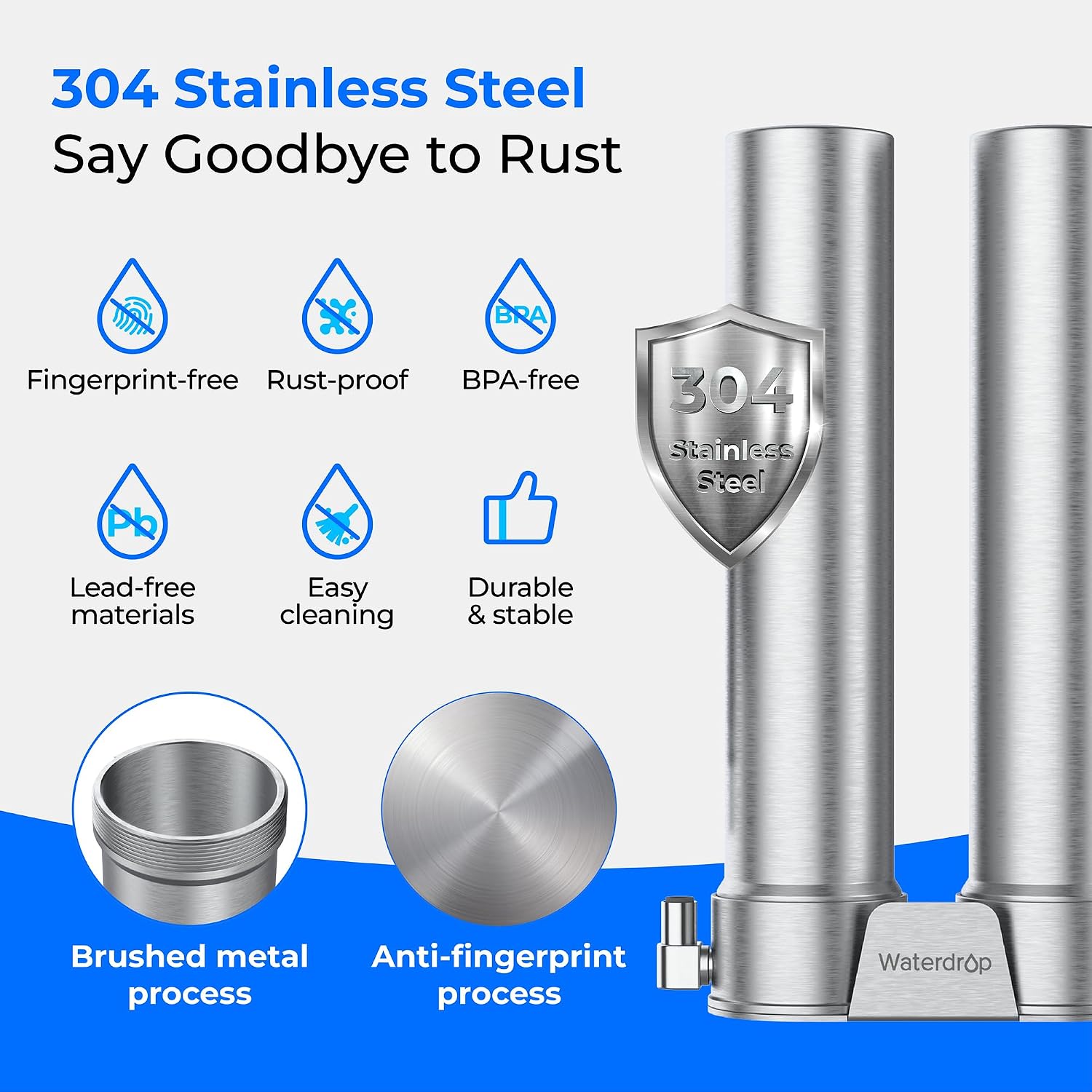 Waterdrop DST Under Sink Water Filter System, Under Sink Water Filtration System, NSF Certified Elements, Reduce Chlorine, PFOA/PFOS, Bad Taste & Odor, Silver Ions Enhanced Filtration, Stainless Steel