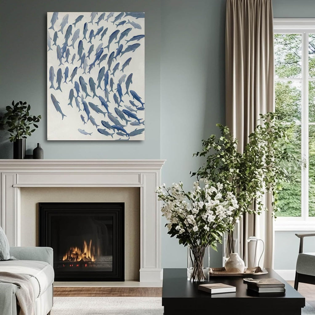 CHUDANHAO Blue and White Wall Decor Animal Decorative Paintings Fish Canvas Wall Art 30'x40' Office Decorations Artwork for Bedroom