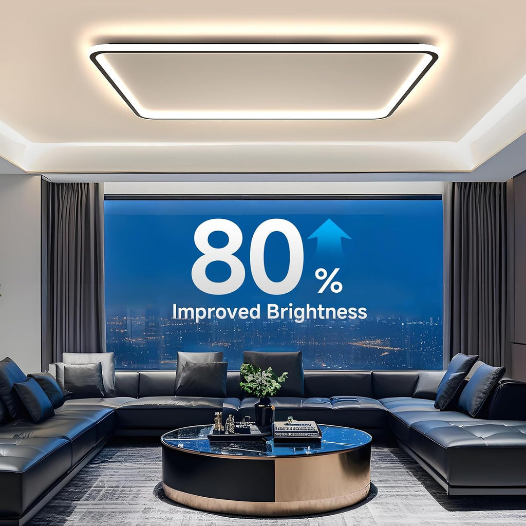 AOMEI 35' Rectangular 3CCT Dimmable Ceiling Light - 72W 3000K/4000K/6000K Adjustable Edge-lit Recessed Fixture for Living Room & Master Bedroom (Black)