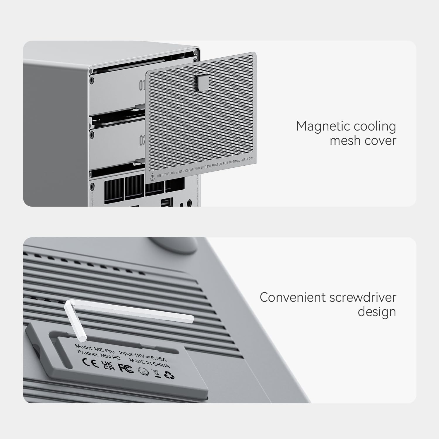 Beelink Mini PC, ME Pro NAS N150 16GB LPDDR5 1TB SSD, 2.5G+5GE LAN/WiFi 6/BT5.4, Mini Desktop Computer 3*M.2 PCIe3.0 SSD Slots + 2*HDD Bays for Office/HTPC/NAS Storage/Data Center