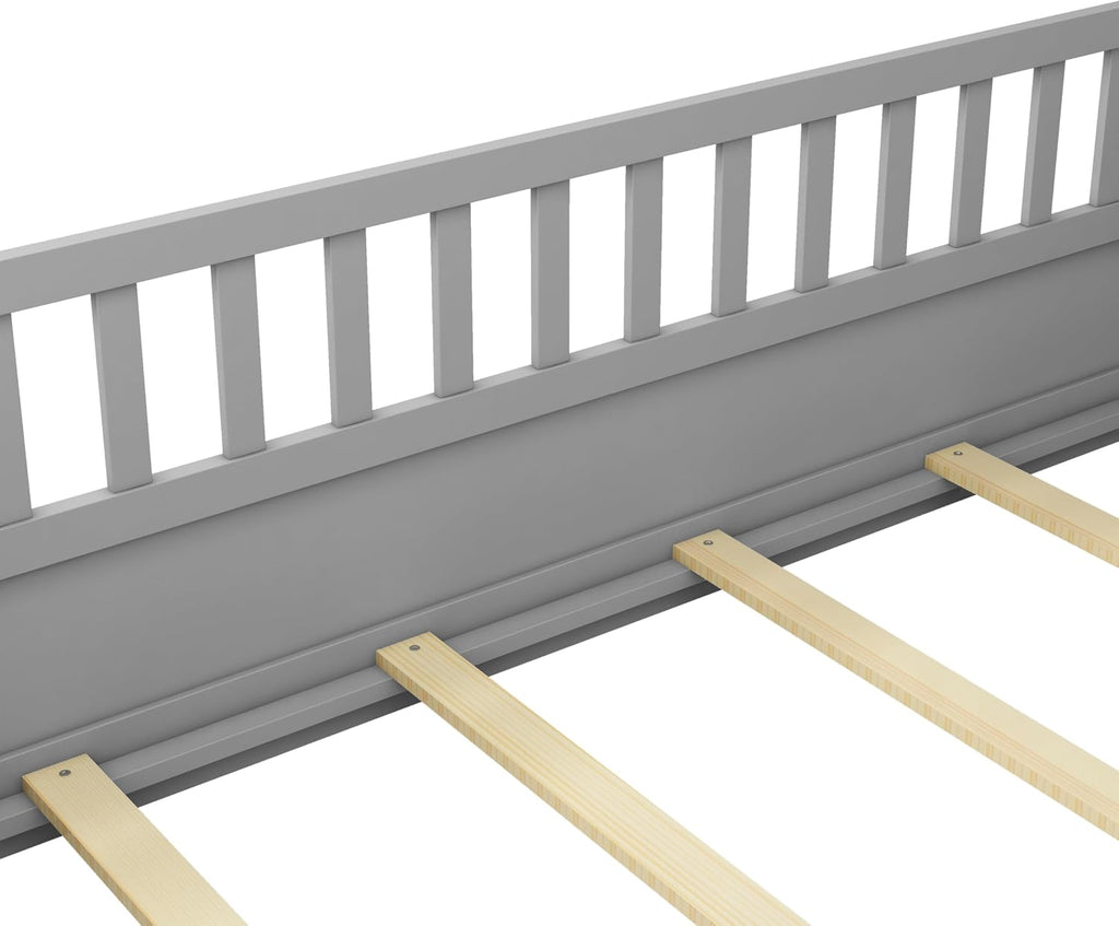 Bellemave Full Size Floor Bed with Slats and Door, Full Size Montessori Floor Bed with Rails, Easy Assemble Montessori Beds Frame for Bedroom, Gray
