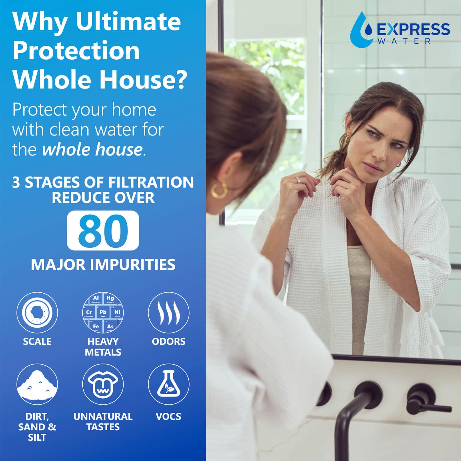 Express Water 3-Stage Whole House Water Filter System, Reduces Heavy Metals, Scale, Chloramine, Chlorine, PFAs, Lead & Arsenic, Free-standing Stainless Steel Frame & 3 Pressure Gauges